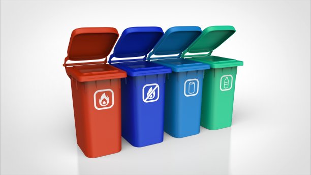 垃圾桶为各种垃圾打开角度3d渲染。jpg图片下载