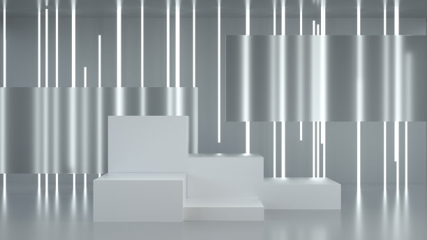 空产品站，讲台，平台与霓虹灯照明背景图片下载