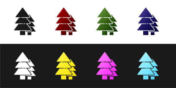 设置树图标隔离在黑色和白色图片下载