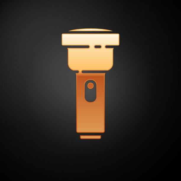 金色手电筒图标孤立在黑色背景图片下载