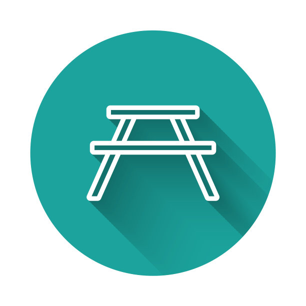 白色线野餐桌子上的长凳图片下载