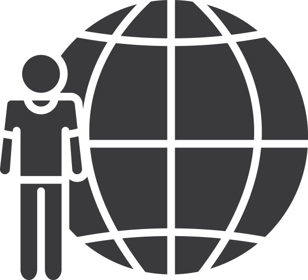 地球仪和象形人像站立图片下载