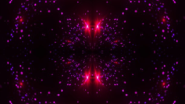 分形粒子和耀斑在镜面反射，三维渲染。计算机生成的抽象背景图片下载