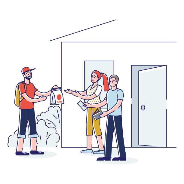 快递员将寿司订单送到客户快递处图片下载