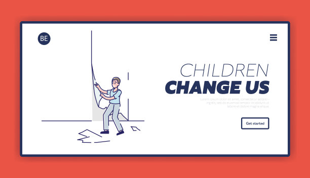 淘气的男孩撕下房间平台上的墙纸图片下载