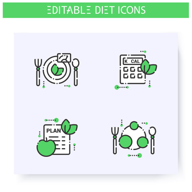 饮食线图标设置。可编辑的插图图片下载