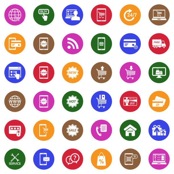 网上购物图标。圆形的白色平面设计。矢量插图。图片下载