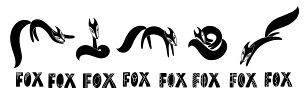 设置与狐狸图标黑色，孤立在白色背景的标志，标签，会徽，贴纸等。手绘矢量图图片下载