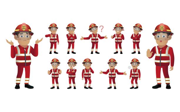 一组不同姿势的消防员图片下载