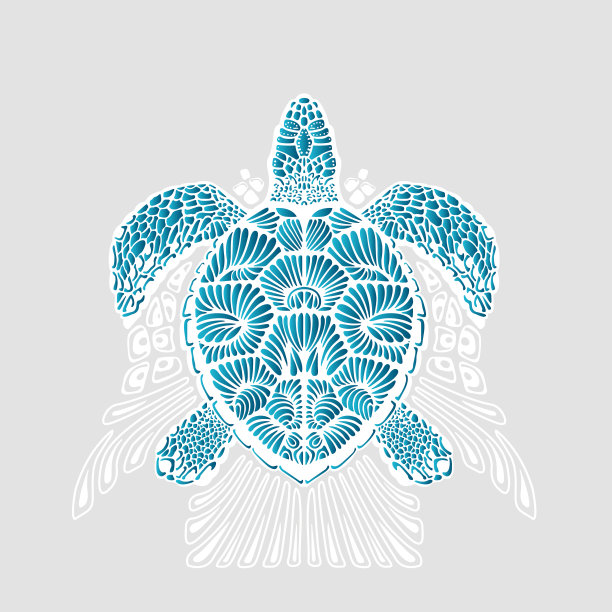 风格化海龟矢量卡通。纹身草图，时装面料，贺卡。图片下载