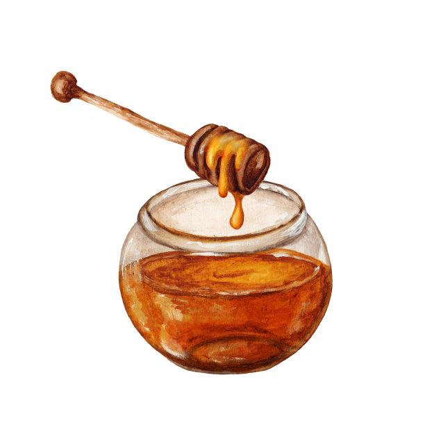 蜂蜜瓶与蜂蜜匙的水彩孤立插图图片下载