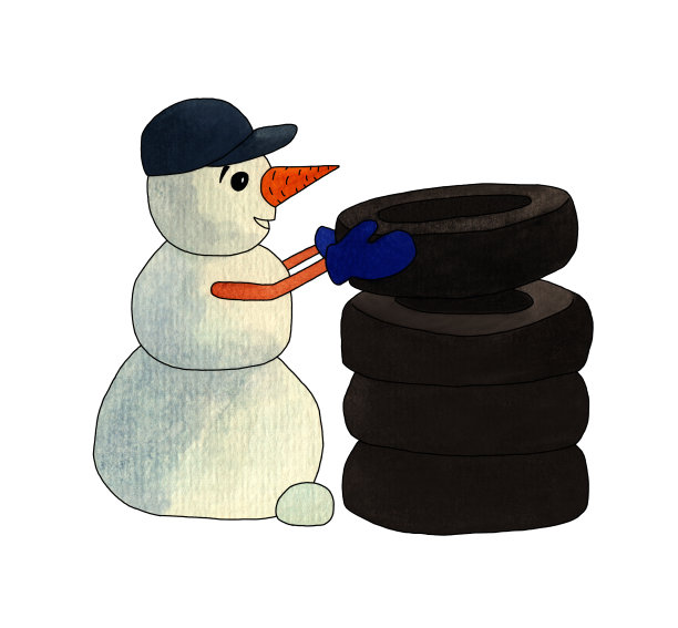 一个雪人和四个汽车轮胎图片下载