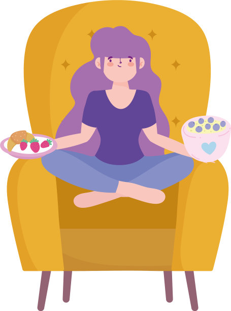 呆在家里，女孩，坐在椅子上吃东西图片下载