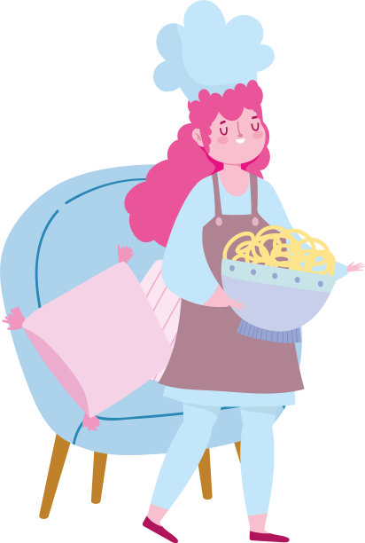 居家女厨师与面条卡通图片下载