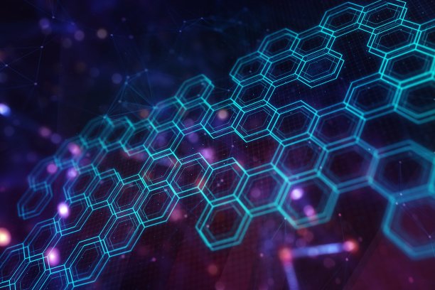 抽象的蓝色背景六边形网格虚拟技术插图，未来的技术和人工智能的概念。三维渲染图片下载