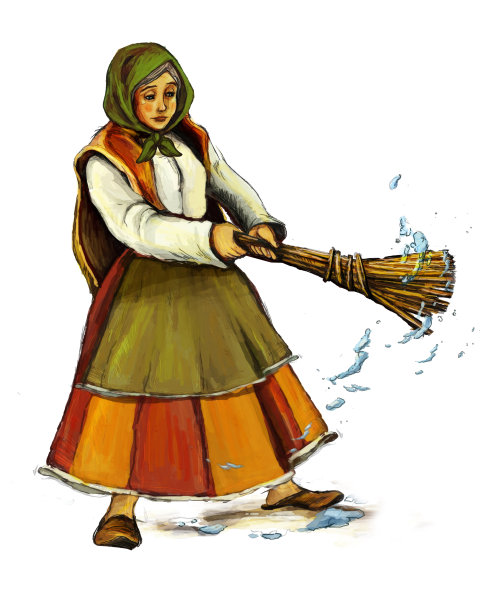 卡通场景与农场的女孩工作在白色的背景-插图图片下载