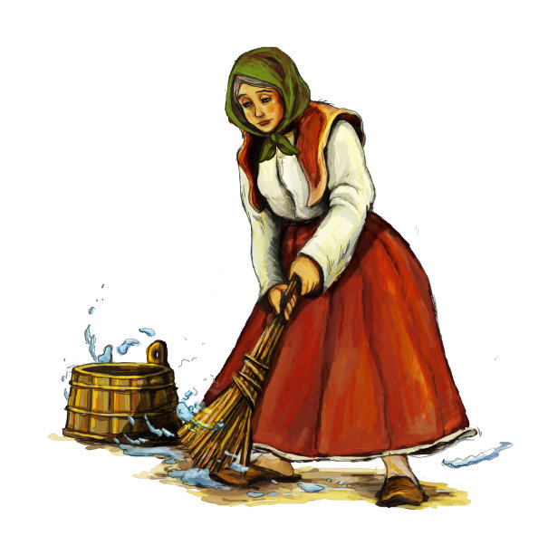 卡通场景与农场的女孩工作在白色的背景-插图图片下载