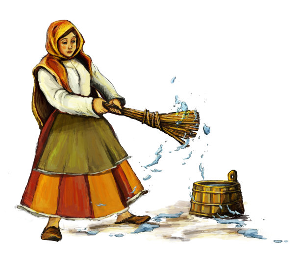 卡通场景与农场的女孩工作在白色的背景-插图图片下载