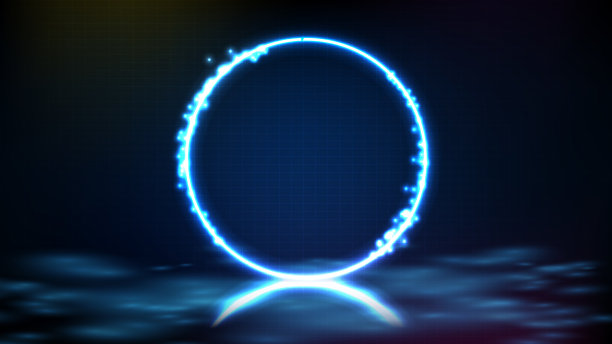 抽象的未来主义背景蓝色霓虹圆框架图片下载