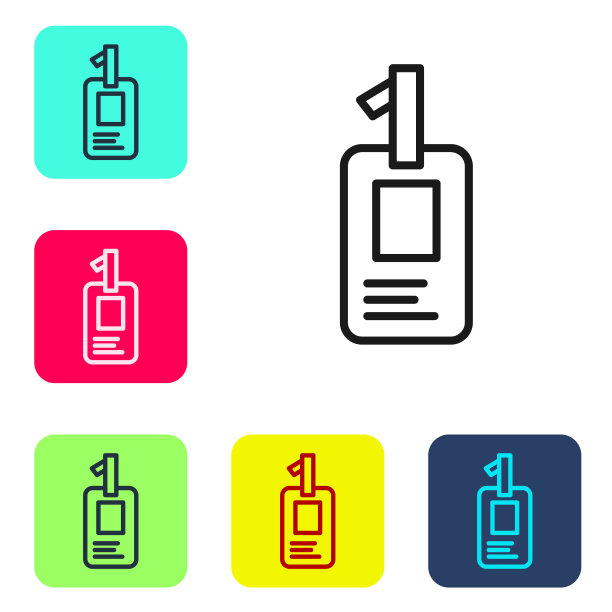 黑线标识牌图标隔离在白色背景上。它可以用于展示，公司的身份，广告。设置图标的颜色方形按钮。向量图片下载