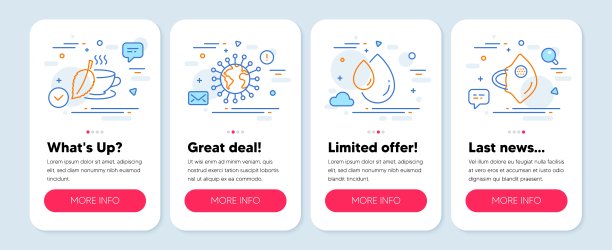 一组医疗图标，如薄荷茶，冠状病毒，油滴符号。医用口罩线条图标。向量图片下载