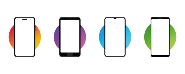 逼真的智能手机模型设备上的彩色圆形背景。空白,空屏幕。图片下载