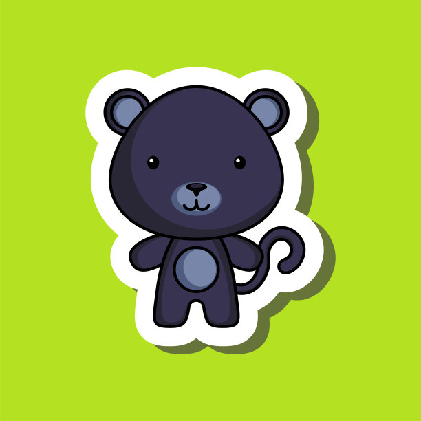 可爱的卡通贴纸小黑豹。吉祥物动物角色设计，用于儿童卡片，婴儿送礼会，海报，生日邀请，服装。彩色儿童矢量插图卡通风格。图片下载