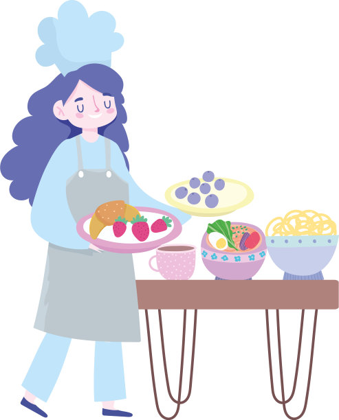 待在家里的女厨师有不同的食物图片下载