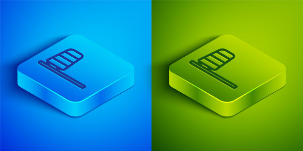 等距线锥气象学风向标志孤立在蓝色和绿色背景。风向标指示风向和风力。方形按钮。向量图片下载