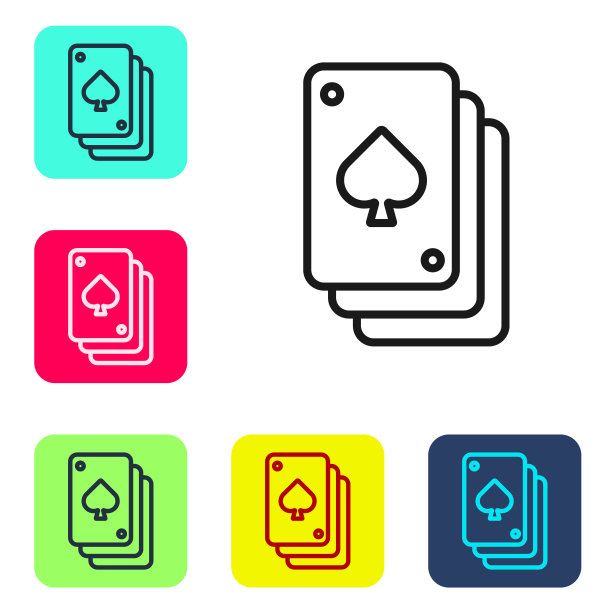 纸牌图标孤立在白色背景上。赌场赌博。设置图标的颜色方形按钮。向量图片下载