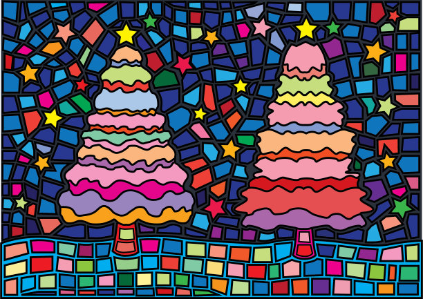 松木彩色设计摩西彩色玻璃插图矢量图片下载