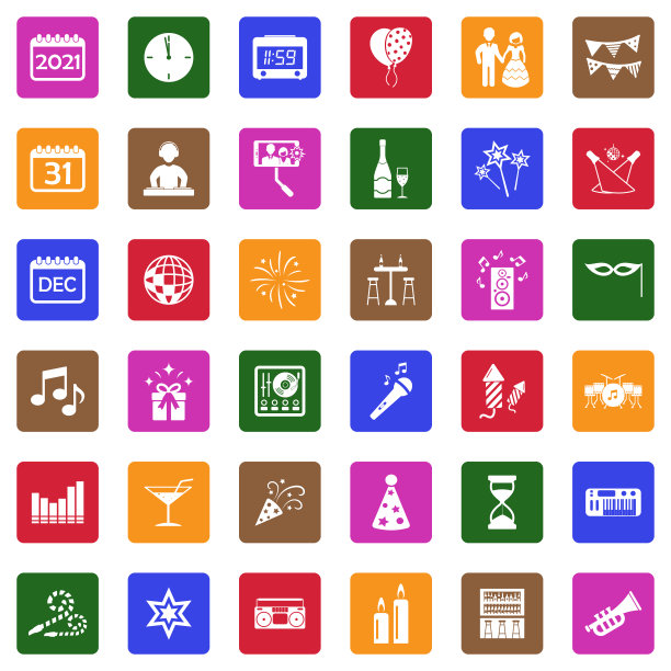 新年图标。方形的白色平面设计。矢量插图。图片下载