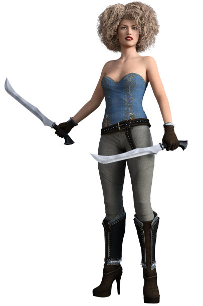 幻想女战士，金发女孩与剑，3d插图图片下载