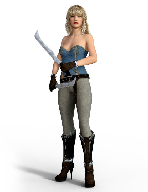 幻想女战士，金发女孩与剑，3d插图图片下载