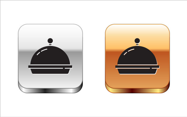 黑色的托盘上盖着食物图标，孤立在上面图片下载