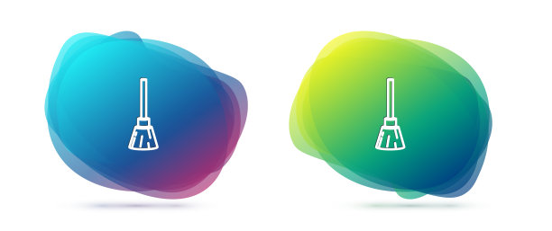 设置线女巫扫帚图标孤立在白色图片下载