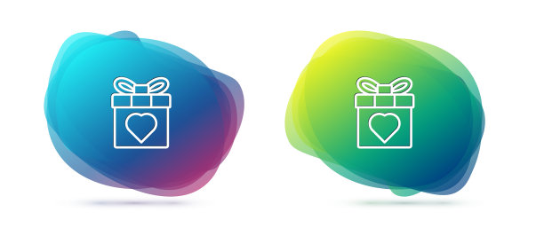 套装线礼盒和心形图标孤立在白色图片下载