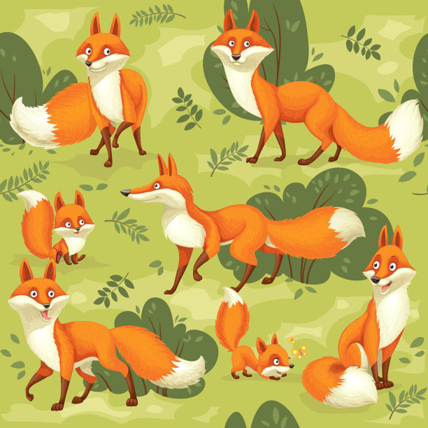 无缝图案从可爱的卡通橙色狐狸图片下载