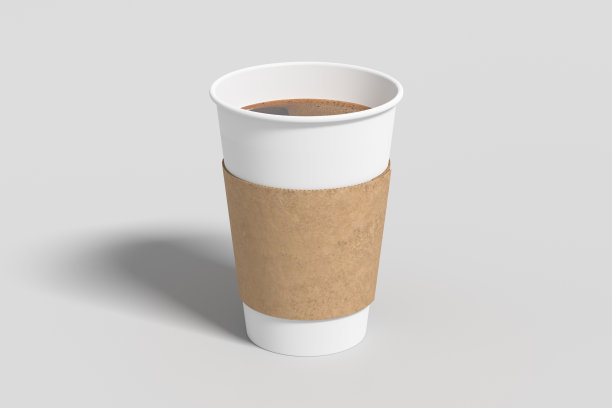白色带走咖啡纸杯模型与holder在白色背景。图片下载