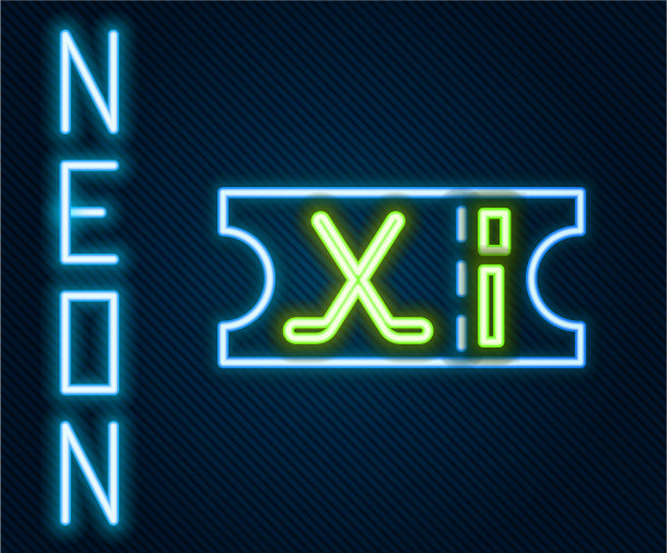 发光的霓虹灯线曲棍球体育票图标图片下载