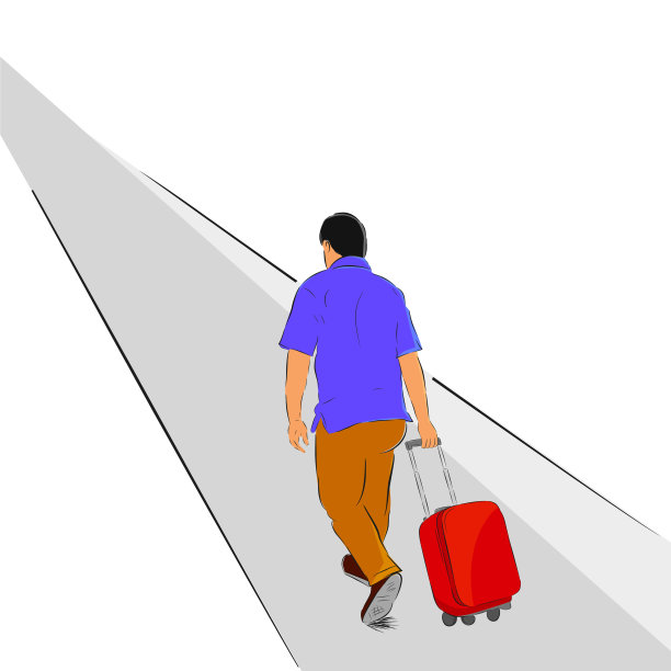 简单的平面色彩素描行走旅行者的看法图片下载