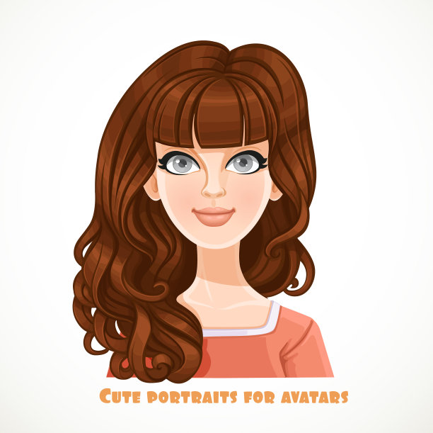 可爱的女孩与卷曲的棕色头发肖像图片下载