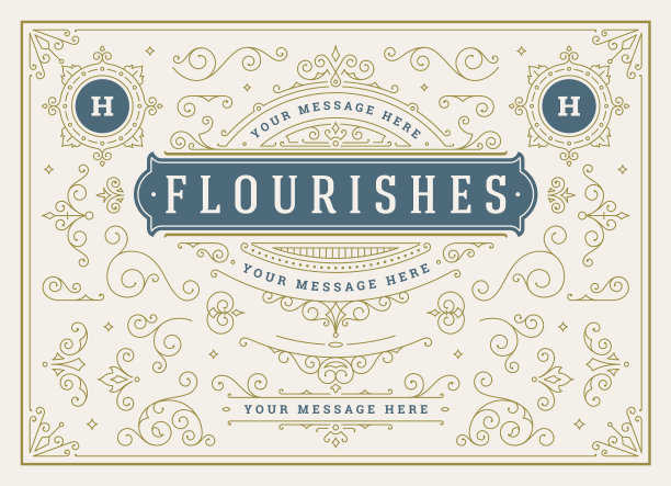 复古装饰，漩涡和卷轴装饰图片下载