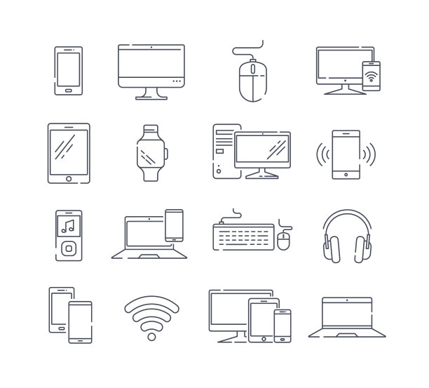 大量收集黑白设备图标图片下载