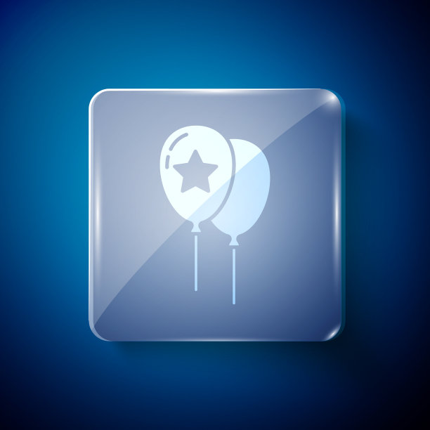 白色气球与丝带图标孤立在蓝色图片下载