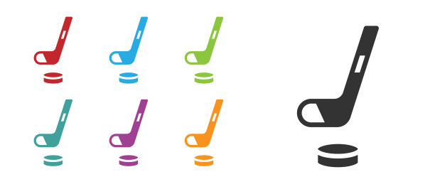 黑色冰球棍和冰球图标孤立上图片下载