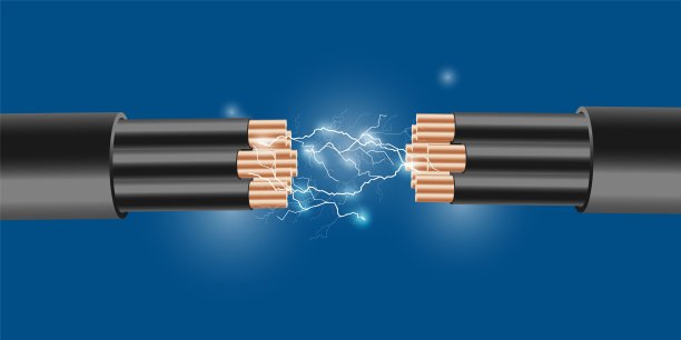 真实的电线与电火花，闪电在蓝色的背景。图片下载