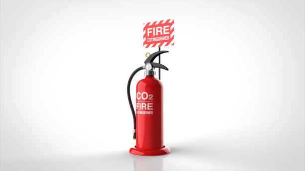 灭火器和标志倾斜3d渲染。jpg图片下载