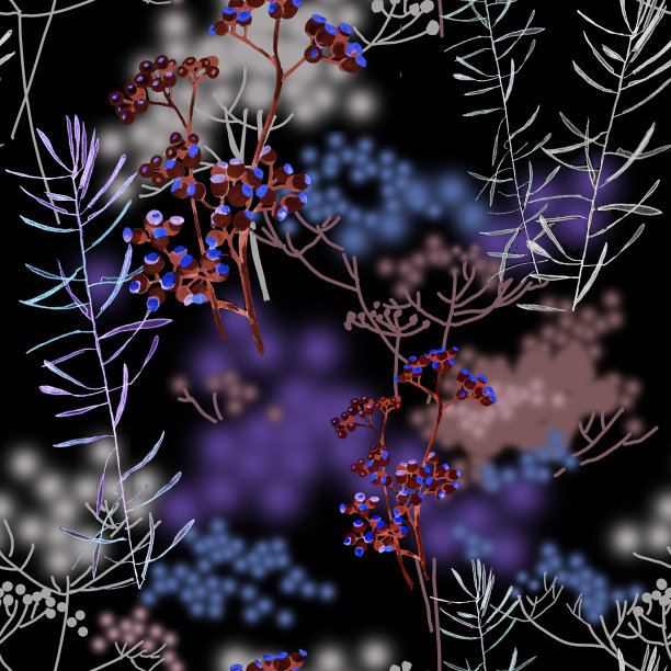 水彩秋季干草黑色无缝图案。图片下载