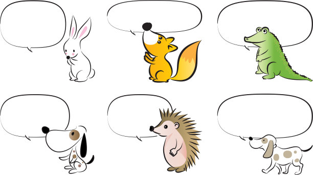 矢量卡通动物说话与空白语音气泡背景图片下载